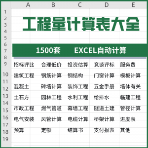 工程量计算表格软件大全钢结构土建安装路桥市政装修建筑预算造价-虚拟资料库