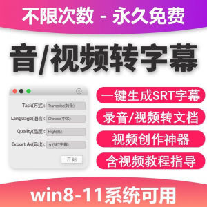 视频转字幕软件srt字幕提取制作多种语言选择不限时长win电脑使用-虚拟资料库