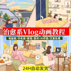 治愈系动画视频插画教程AI绘画动态情感唯美vlog镜头剪辑课程素材-虚拟资料库