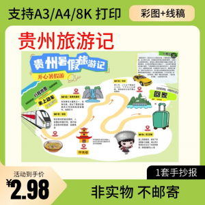 贵州旅行记手账手抄报旅游所见贵州名胜古迹假期导游图美食风景-虚拟资料库