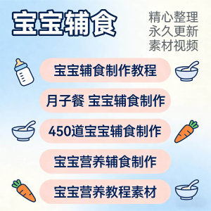 宝宝婴儿辅食制作全套教程配方视频自学方法食谱营养方法教程素材-虚拟资料库
