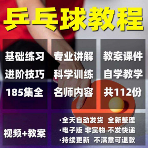 乒乓球教程少儿成人直拍横拍训练方法技巧自学教学教案视频课程-虚拟资料库