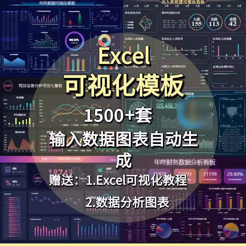 excel模板可视化仪表盘图表大数据分析行政管理财务人事销售看板-虚拟资料库